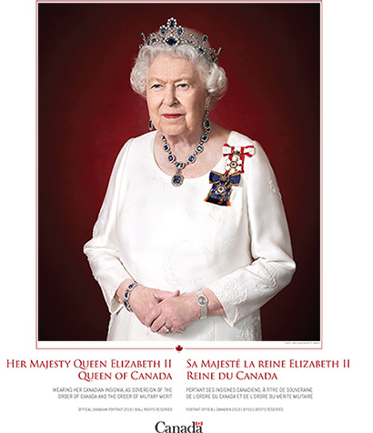 The official Canadian portrait of Her Majesty Queen Elizabeth II. Portrait Courtesy of Canadian Heritage