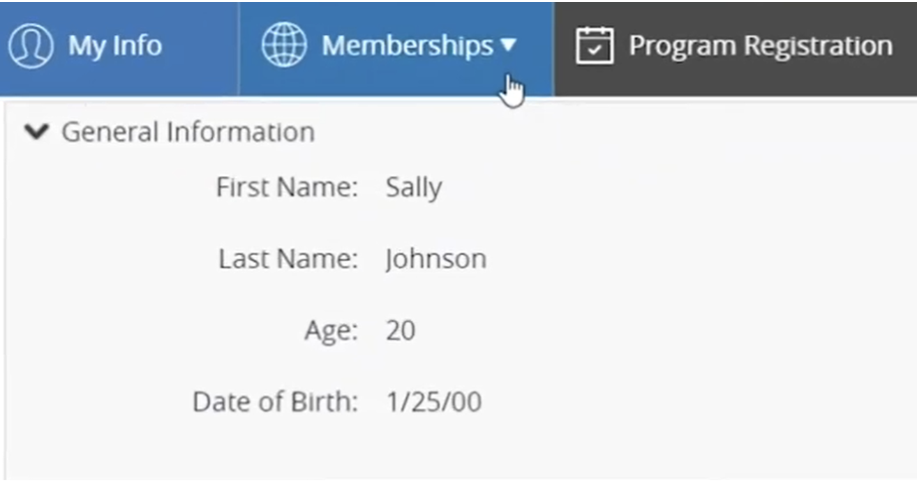 Screenshot of PerfectMind Registration log-in screen
